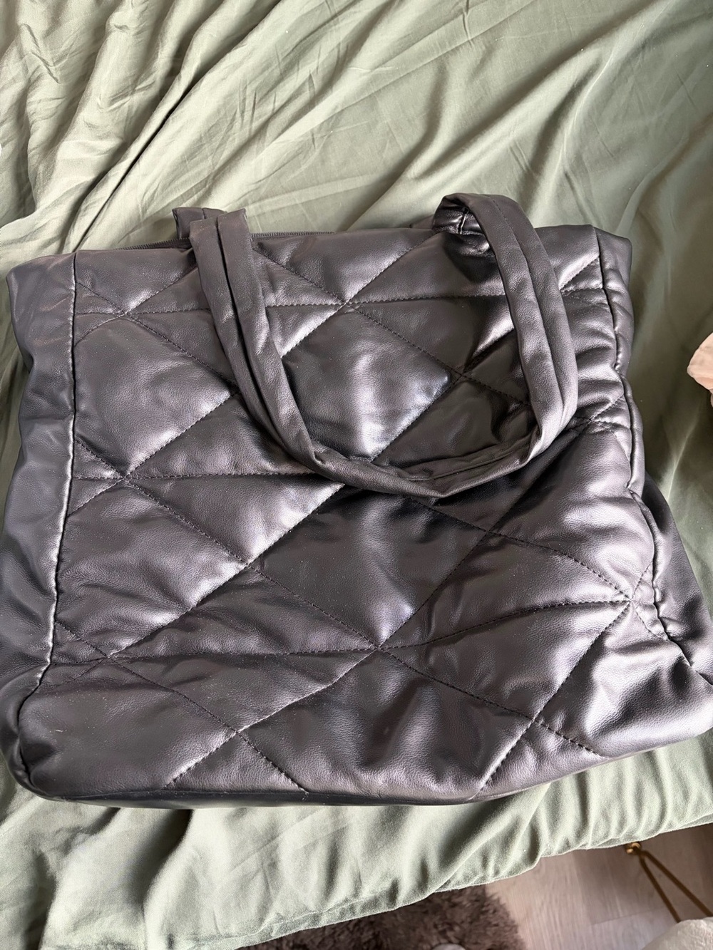 Roots Quilted Black faux leather Tote Bag - with laptop sleeve